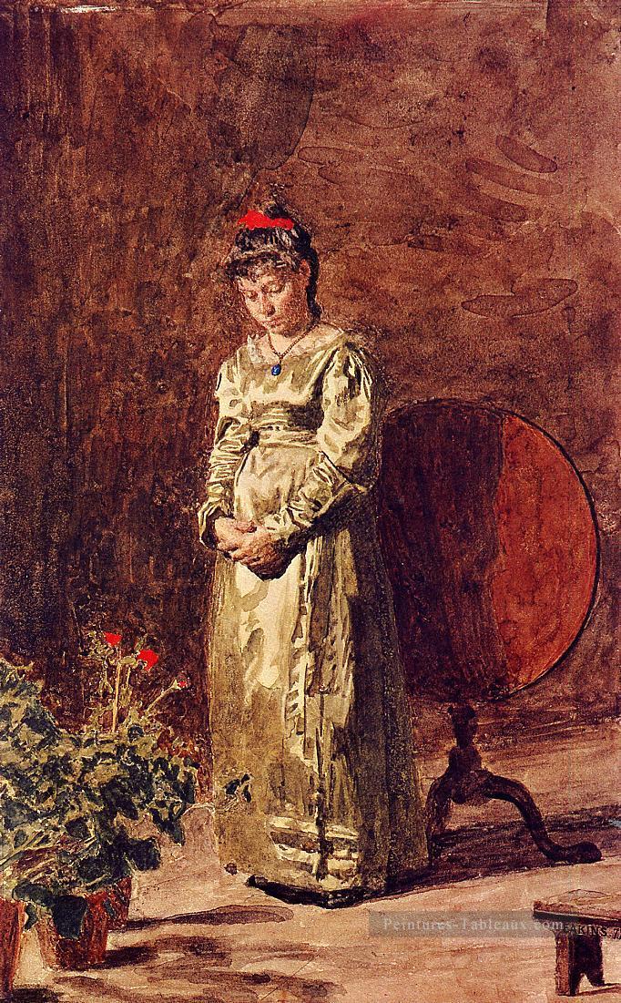 Jeune fille méditant des portraits de réalisme Thomas Eakins Peintures à l'huile